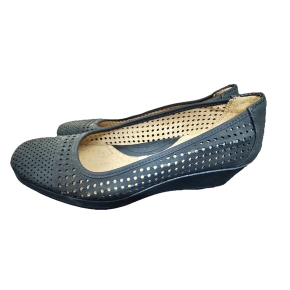 Naturalizer N5 Comfort Wedge Heel Shoes Sz 7.5M Becky Gray Perforated slip on #J - Picture 1 of 5